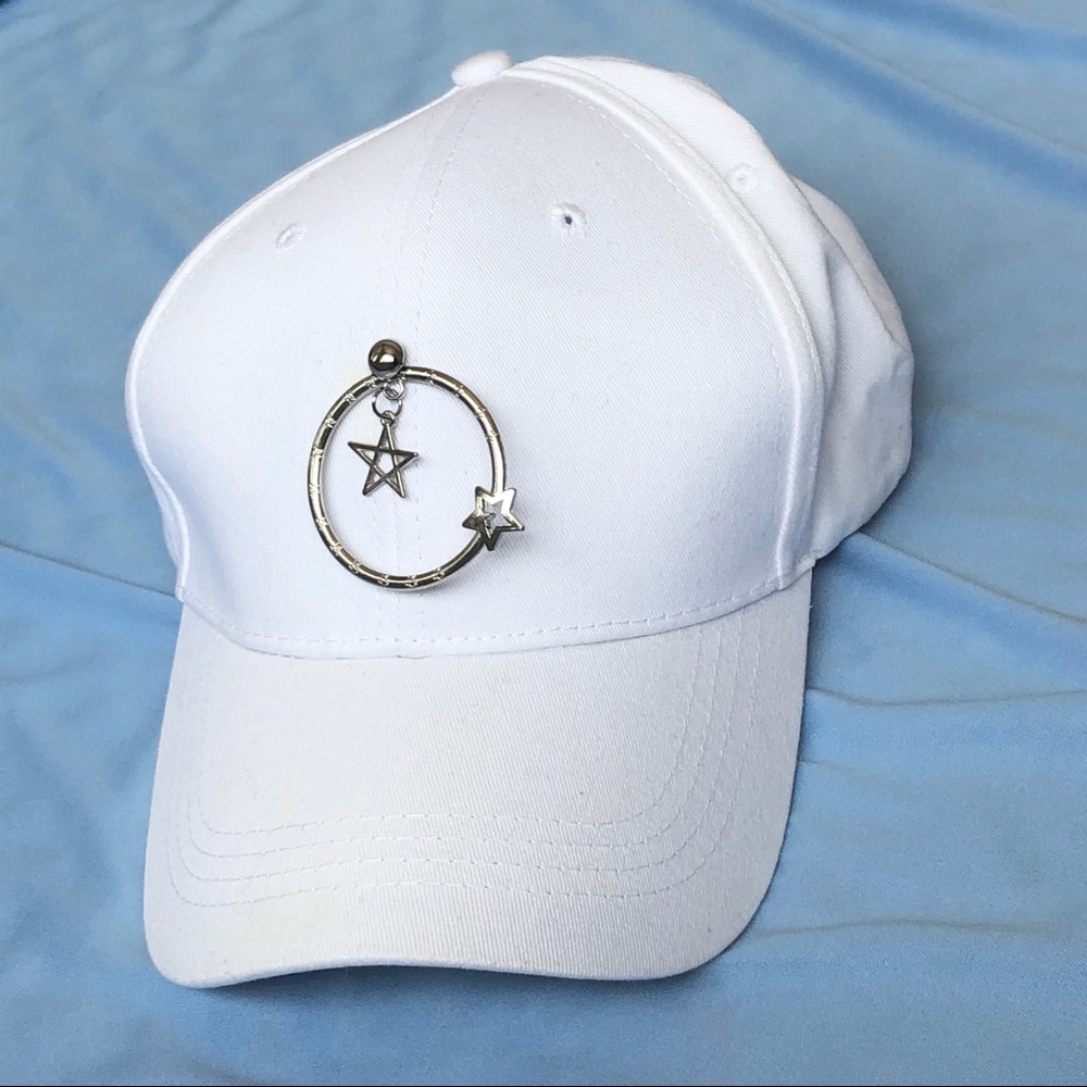 White Ball Cap with Star Detail